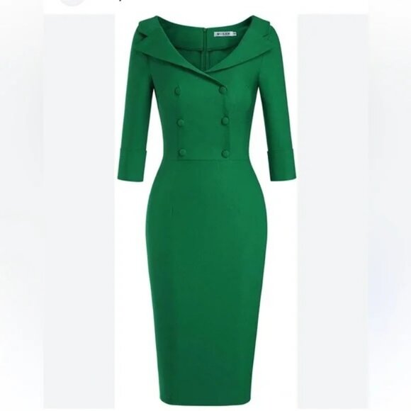 Elegant Green Sweetheart Neck 3/4 Sleeve Dress by MUXXN - Picture 1 of 6